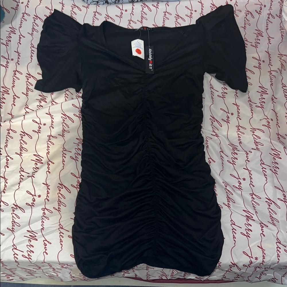 Black Ruched Off-Shoulder Dress